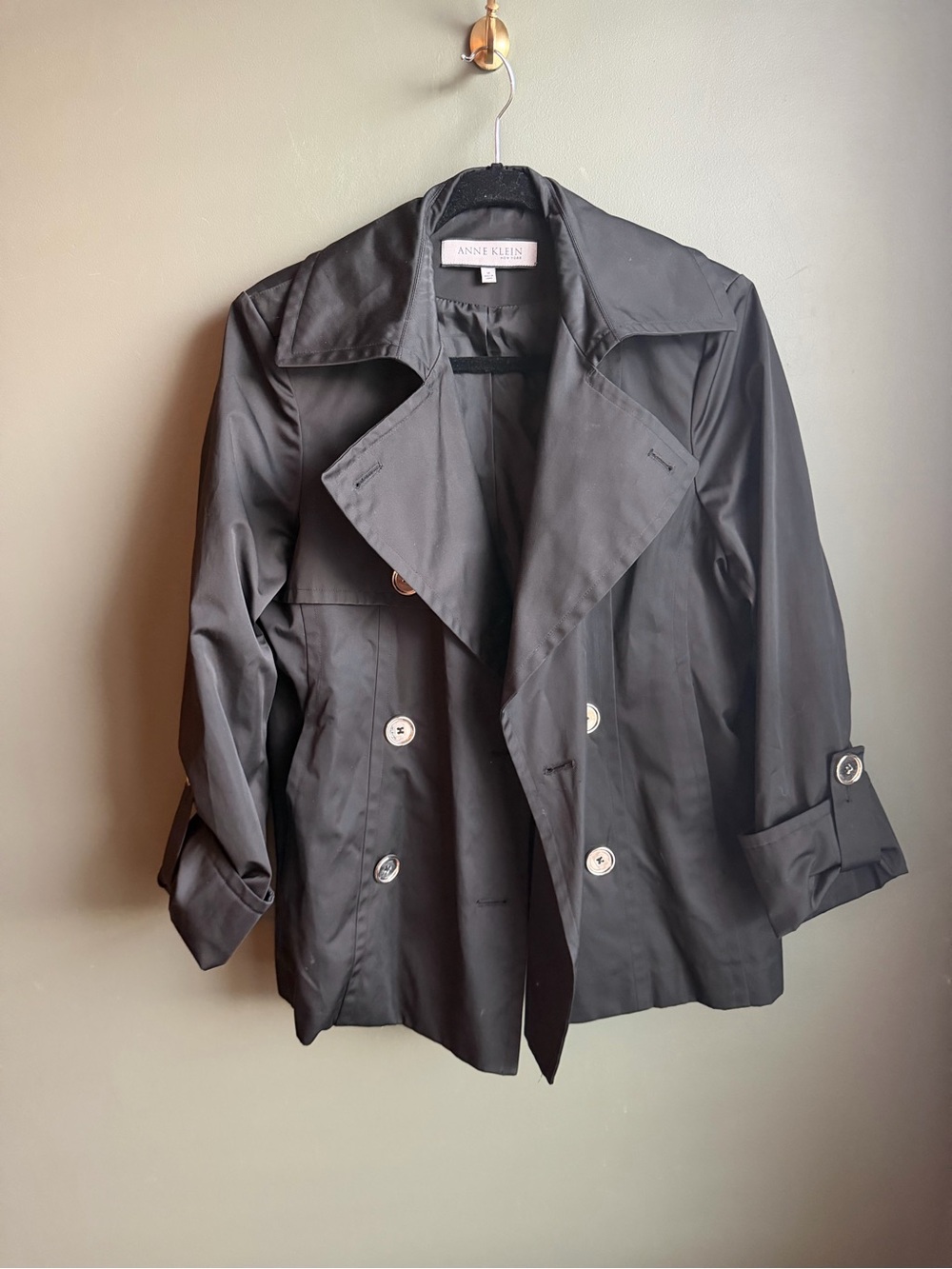 Anne Klein Black Double-Breasted Short Trench Jacket